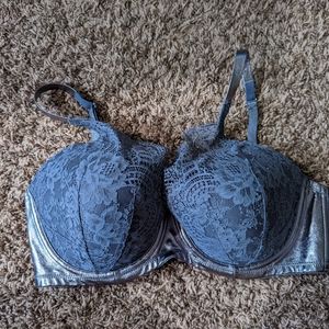 Grey and metallic leather bra